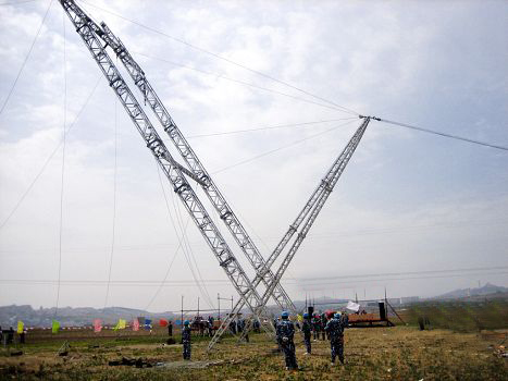 元寶山電廠施工架線采用滑車案例